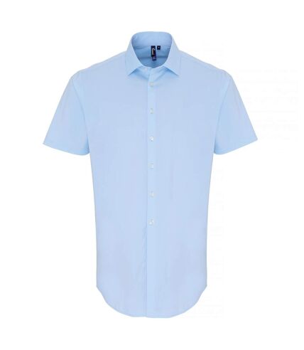 Premier Mens Stretch Fit Poplin Short Sleeve Shirt (Pale Blue)