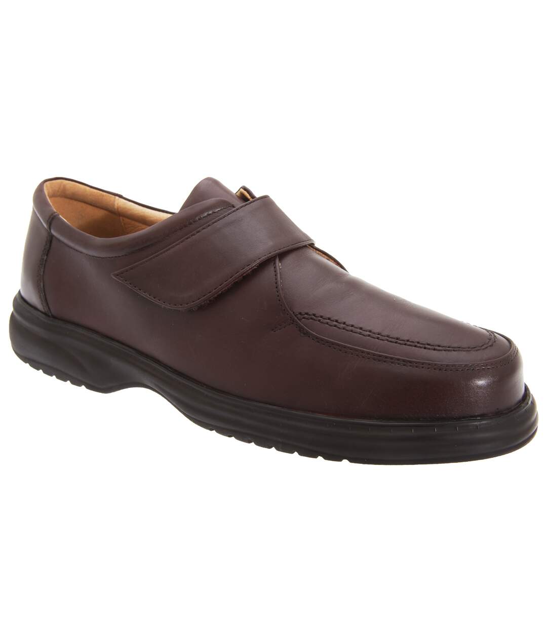 Superlite chaussures de ville larges en cuir avec sangle à scratch homme marron Roamers