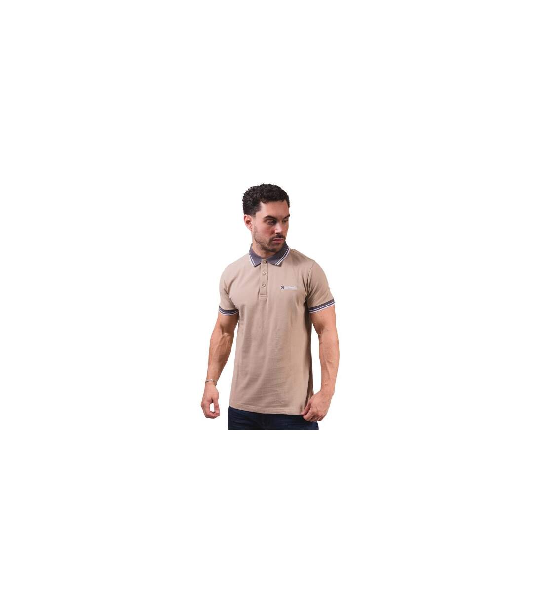 Polo Motif/style Rayure Contrastée Sur Bord Homme Beige Gris Gris Lambretta-1
