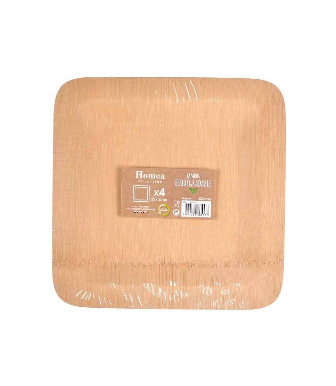 Lot de 4 Assiettes Carrées Bambou 23cm Naturel-2