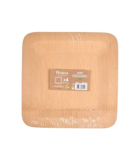 Lot de 4 Assiettes Carrées Bambou 23cm Naturel