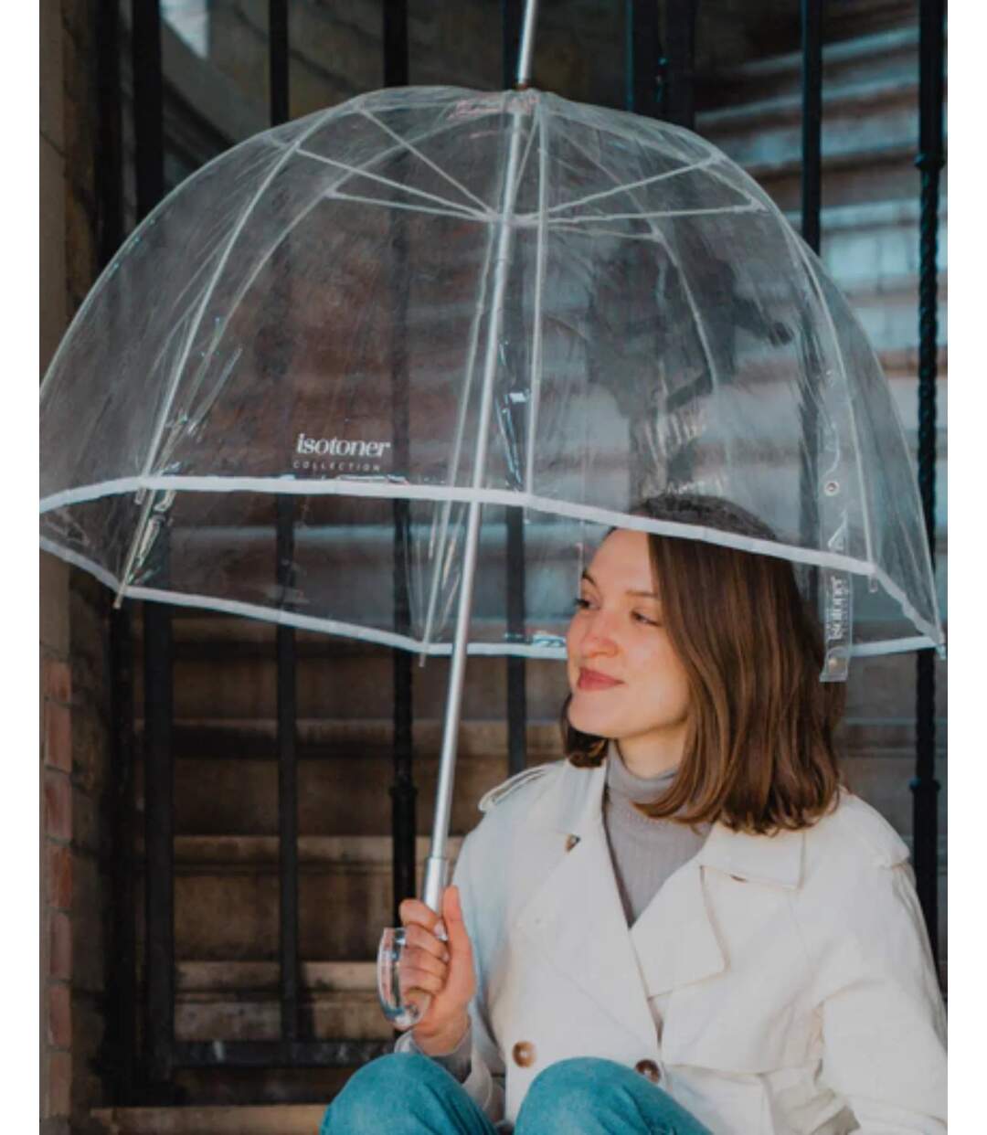 Isotoner Parapluie femme cloche transparent canopée de 85 cm-3