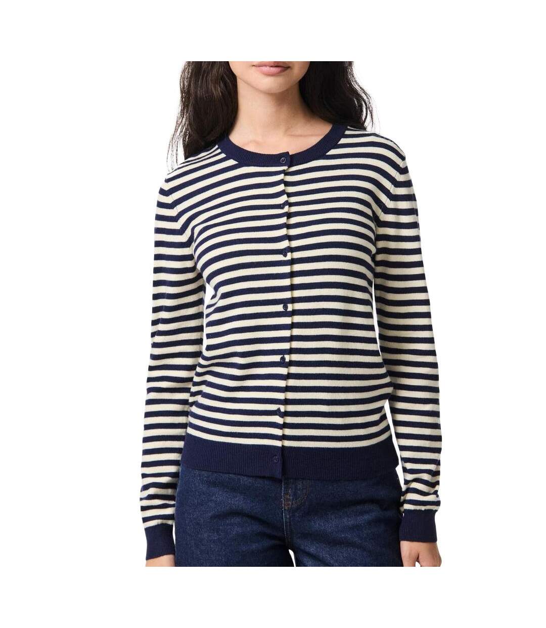 Gilet bleu/blanc femme pieces nora-1