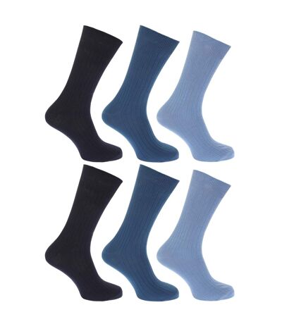 FLOSO - Chaussettes striées 100% coton (lot de 6 paires) - Homme (Nuances de bleu) - UTMB185