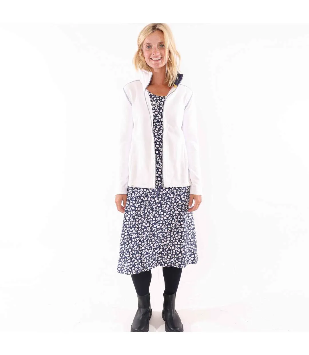 Womens/ladies Buttercups Tie Back Long-sleeved Midi Dress Blue White Lazy Jacks-3