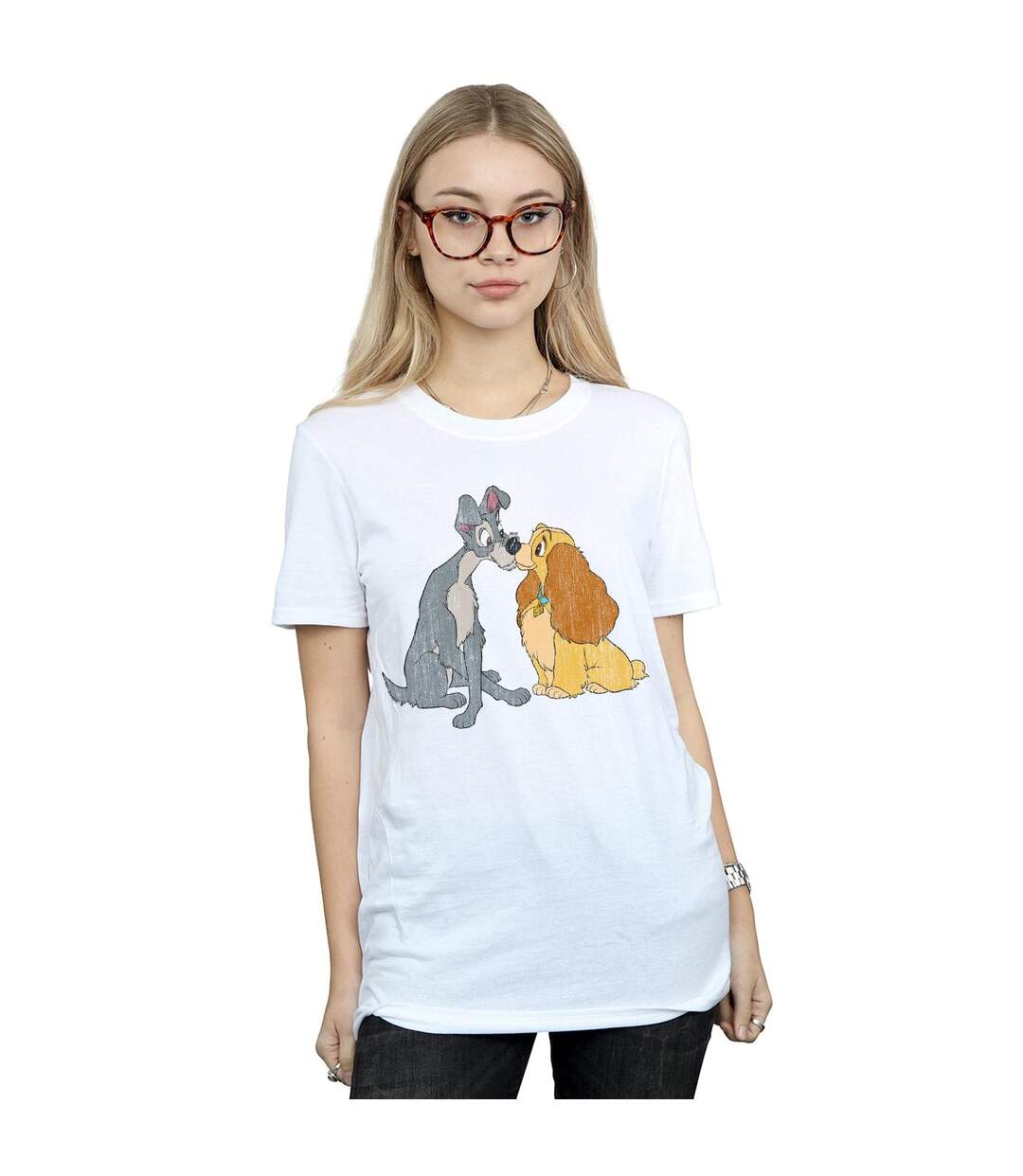 Disney - T-shirt LADY AND THE TRAMP DISTRESSED KISS - Femme (Blanc) - UTBI17959-2
