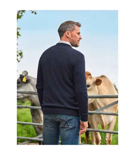 Mens Lambswool V Neck Cardigan Navy WoolOvers