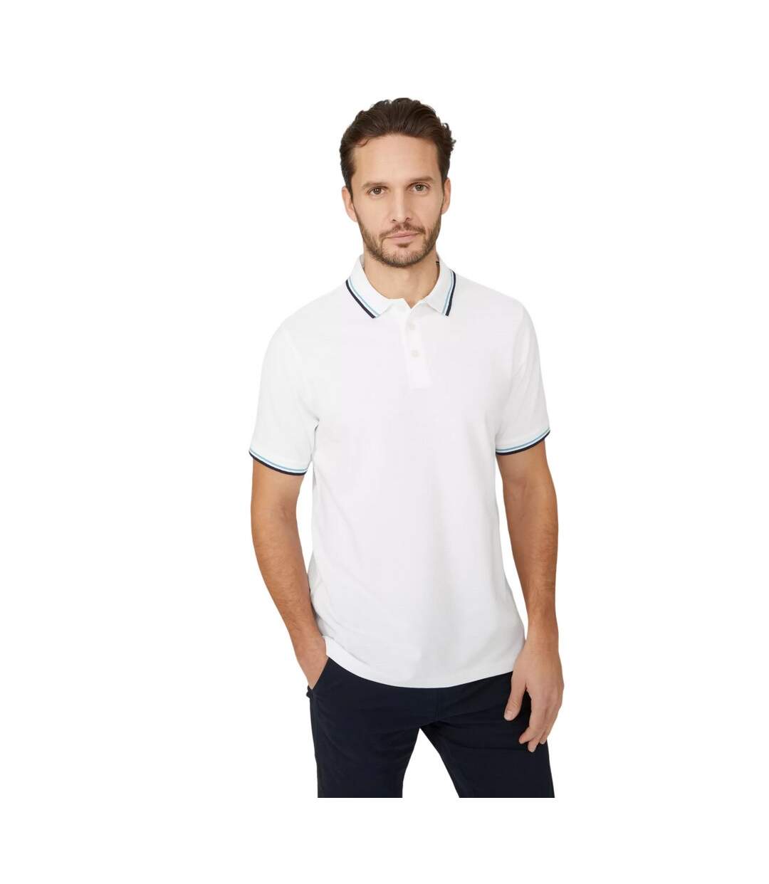 Mens Pique Tipped Polo Shirt White Maine-2