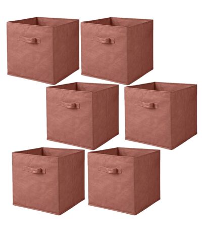 Lot de 6 cubes de rangement pliables en tissus avec poignée - 30x30x30cm - Rouge Tomette