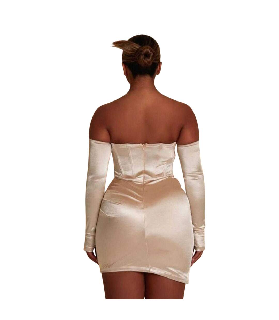Robe Moulante Métallisée Extra-slim Manches Longues Femme Crème Mars The Label-3