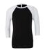 Unisex adult 3/4 sleeve baseball t-shirt black/white Canvas