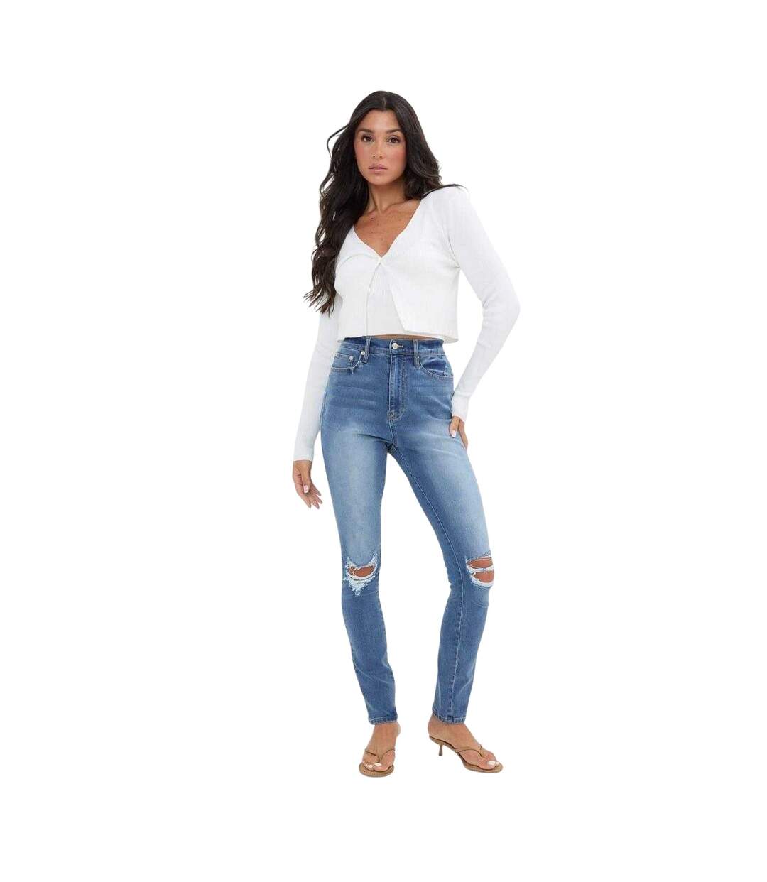 Womens/ladies High Waist Skinny Jeans Mid Blue I Saw It First-1