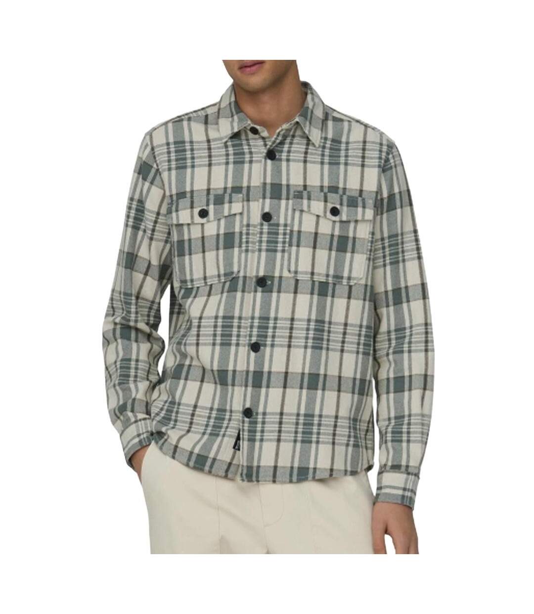 Chemise beige/verte homme only & sons milo-1