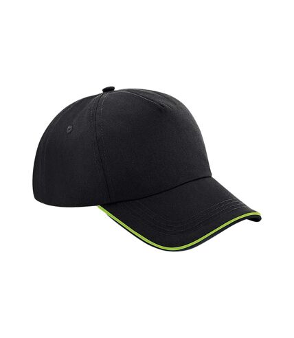 Beechfield Authentic Piped 5 Panel Cap (Black/Lime Green)