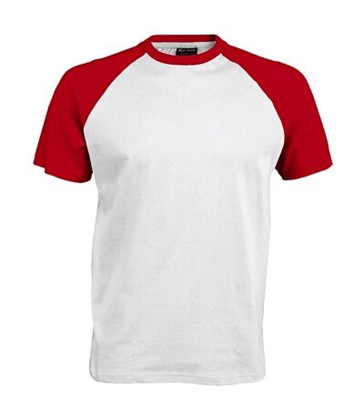 Kariban Mens Short Sleeve Baseball T-Shirt (White/Red)