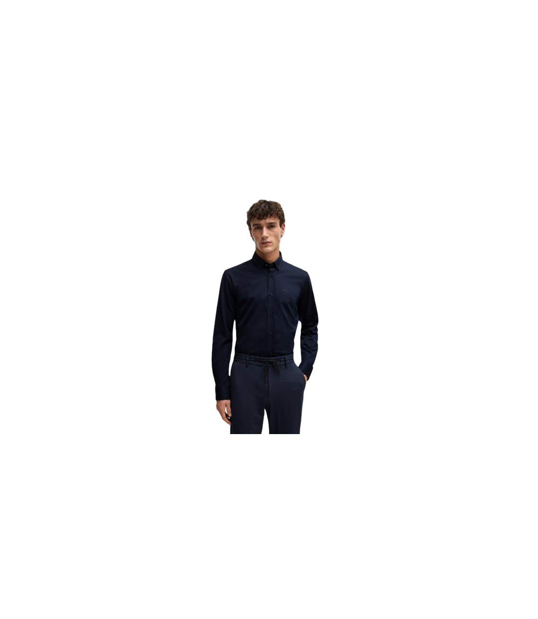 Mens Jo Embroidered Long-sleeved Button-down Shirt Blue Boss-1