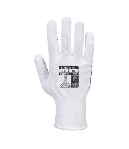 Unisex adult a110 polka dot grip gloves s white/blue Portwest