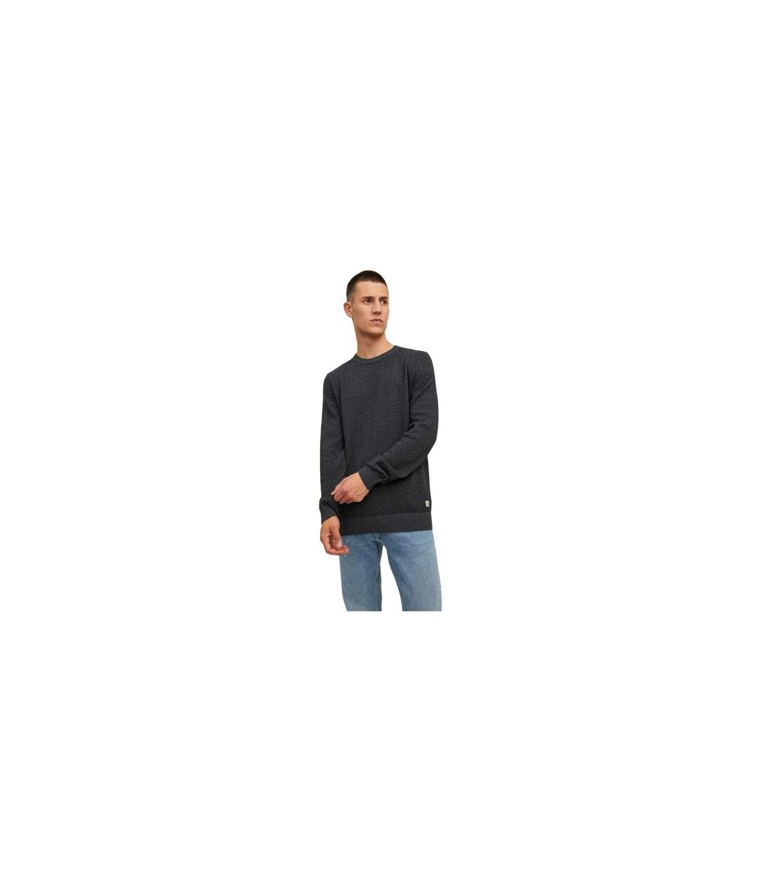 Mens Knitted Regular Jumper Dark Grey Melange Jack And Jones-1