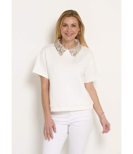 Blouse col pailleté sequins manches courtes