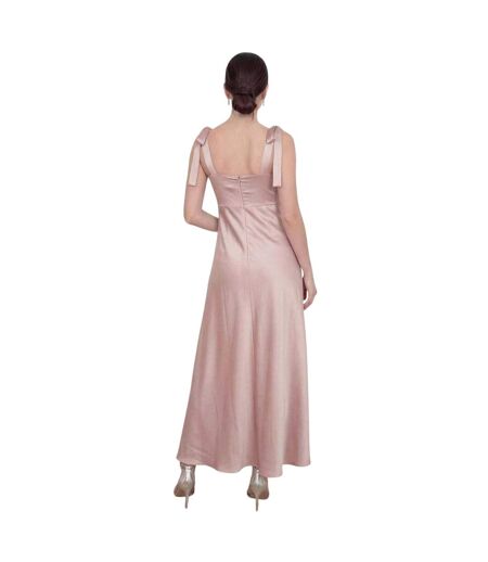 Womens/ladies Satin Tie Shoulder Bridesmaid Maxi Dress Soft Pink Deluxe