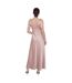 Womens/ladies Satin Tie Shoulder Bridesmaid Maxi Dress Soft Pink Deluxe-2