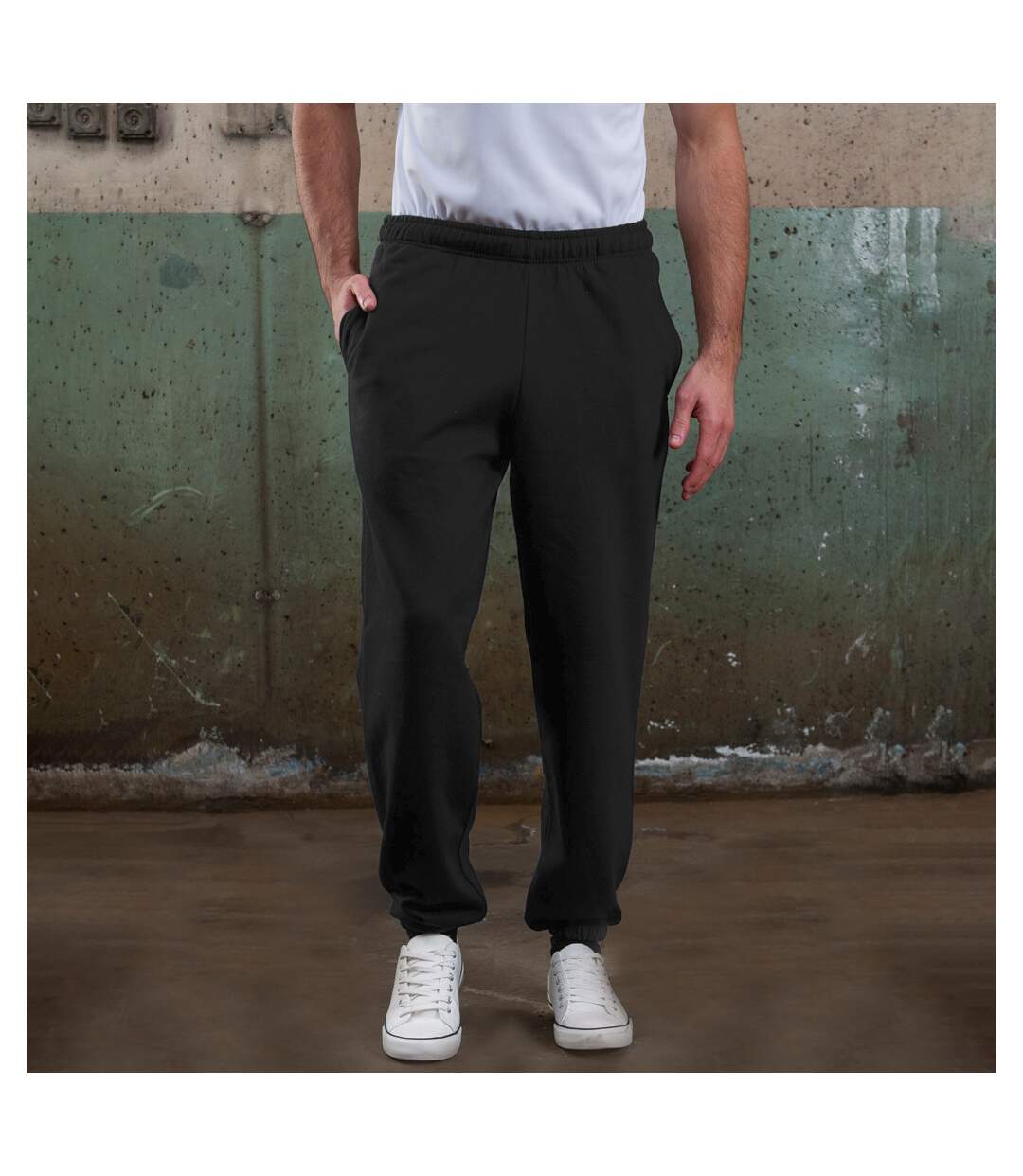 College Cuffed Sweatpants / Jogging Bottoms Deep Black Awdis-1