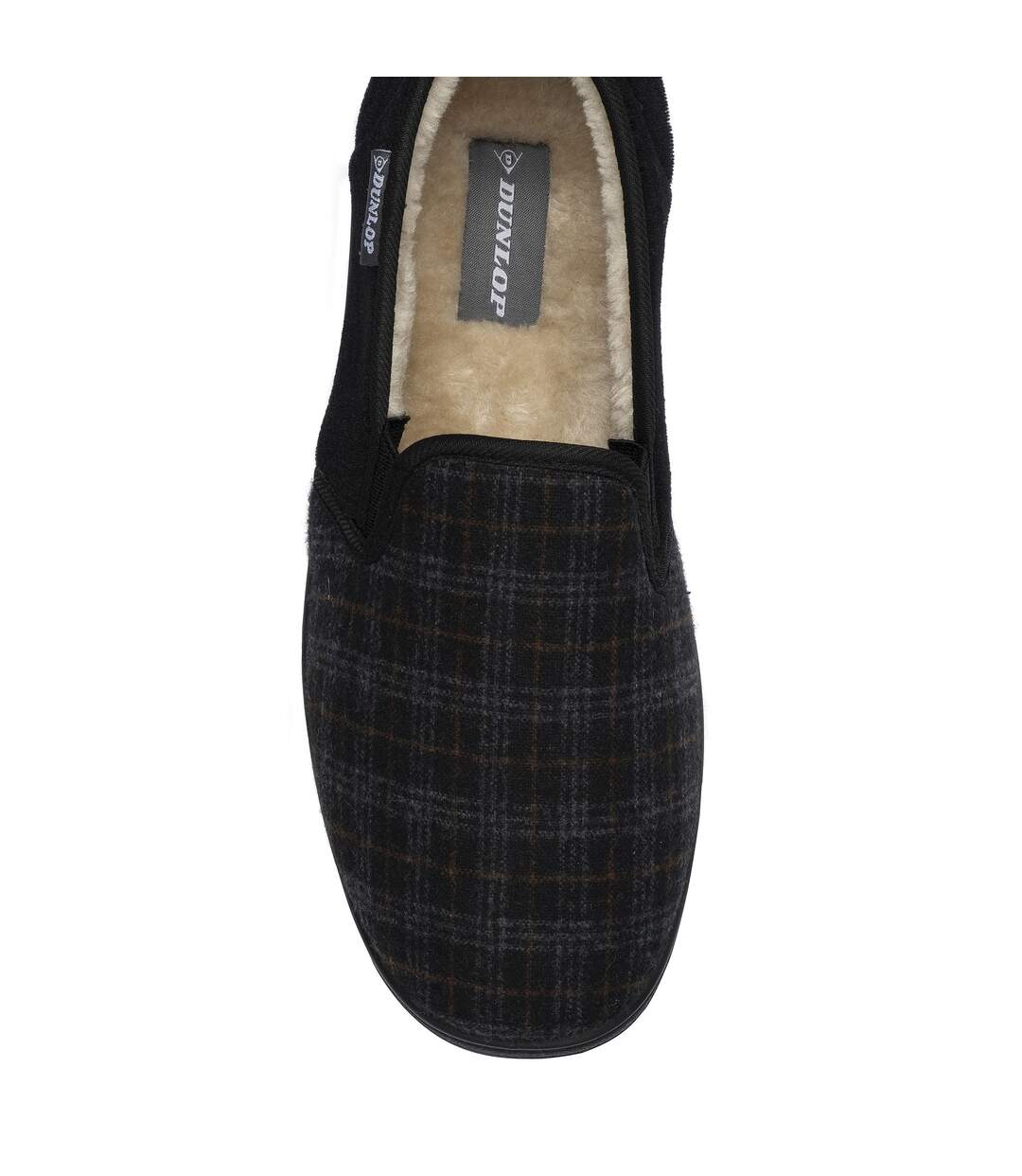 Dunlop - Chaussons homme à carreaux noirs anthracite rembourrés-3