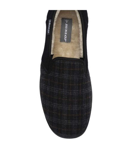 Dunlop - Chaussons homme à carreaux noirs anthracite rembourrés
