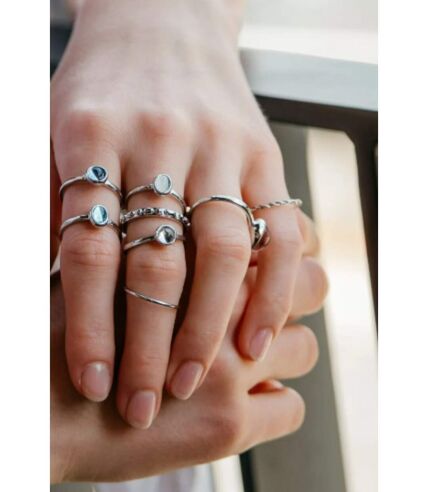 8 Pcs Set Colourful Stone Metallic Fashion Stacking Boho Rings