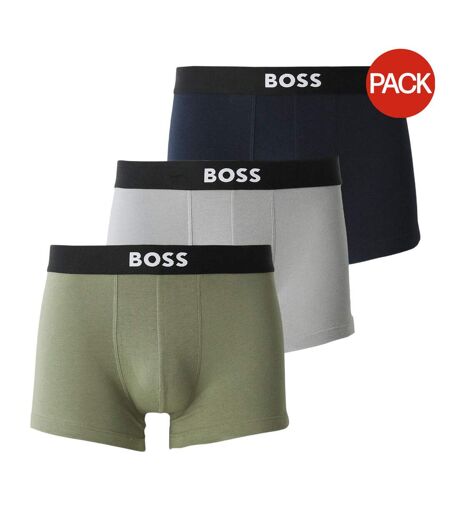 Lot De 3  Boxers Motif/style Logo Homme Vert Kaki Gris Bleu Marine Boss