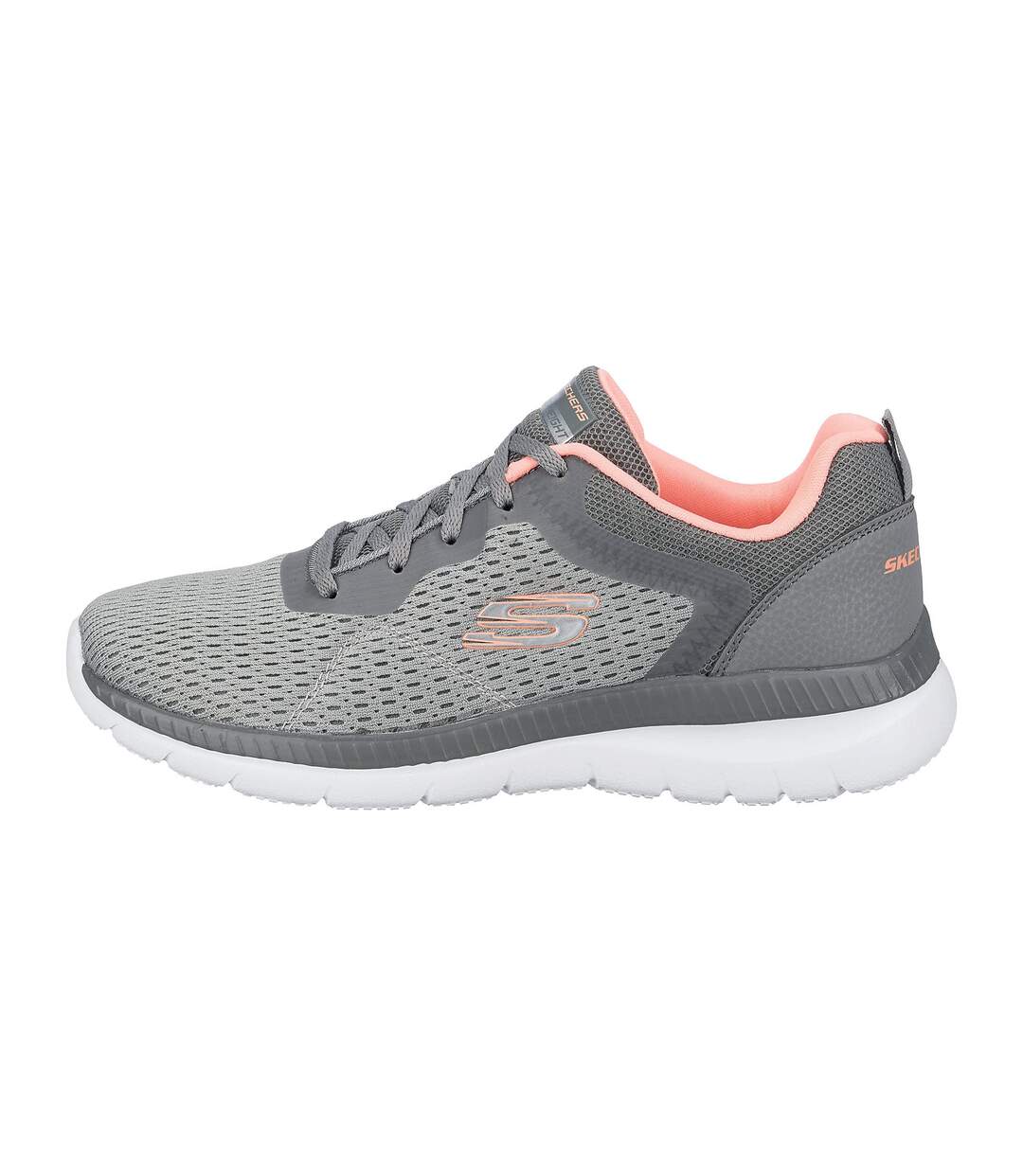 Womens/ladies bountiful quick path plain trainers grey/coral Skechers-3