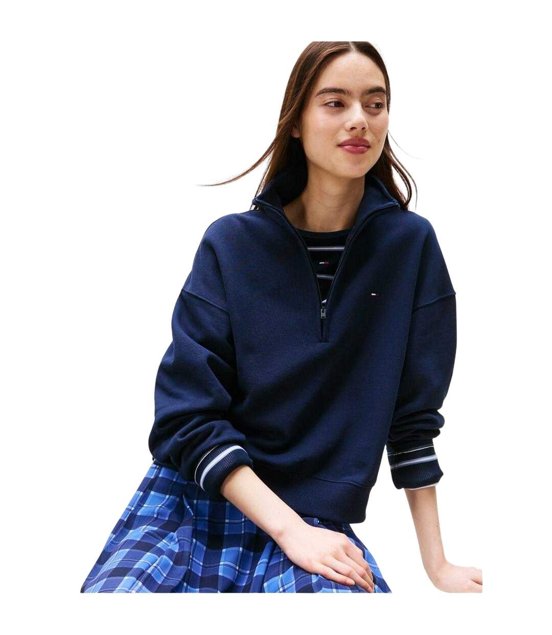 Womens/ladies Zip Neck Sweatshirt Navy Tommy Jeans-4