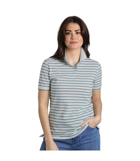 Womens/ladies janely striped pique polo shirt mineral blue Weird Fish