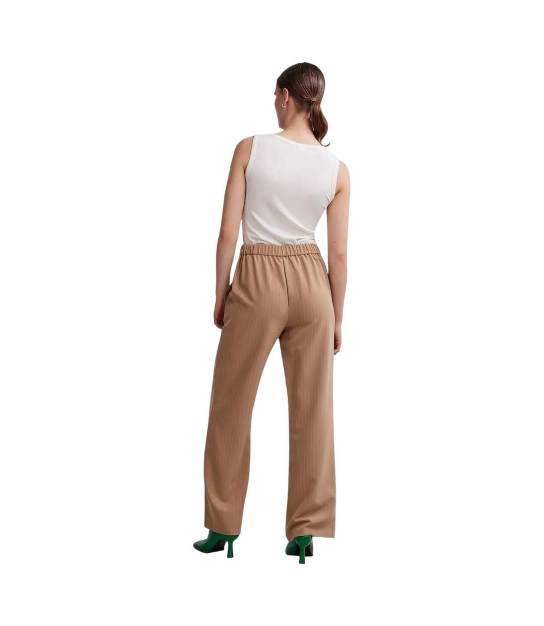 Pantalon Motif/style Fines Rayures Femme Marron Clair Pieces-3