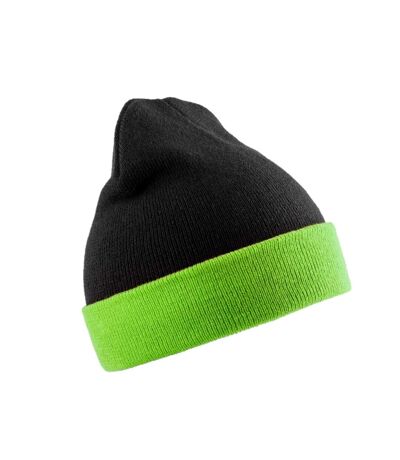 Result Genuine Recycled Unisex Adult Compass Beanie (Black/Lime Green) - UTPC4202