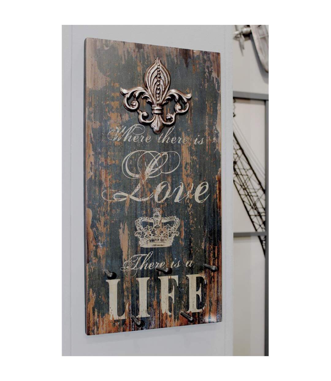 Patère Murale 5 Crochets Love Life 60cm Naturel-2