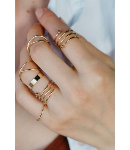 6 Piecs Gold Silver Spring Stacking Boho Thumb Rings Set