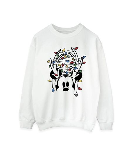 Disney Sweatshirt Womens/Ladies Mickey Mouse Christmas Head Lights (Blanc) - UTBI28801