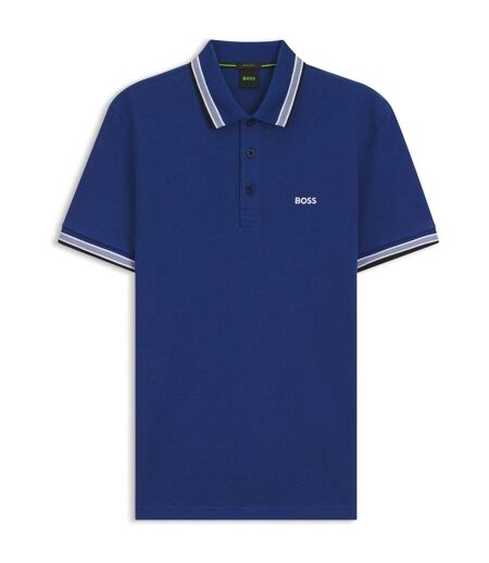 Mens Paddy Contrast Tipped Polo Shirt Medium Blue Boss