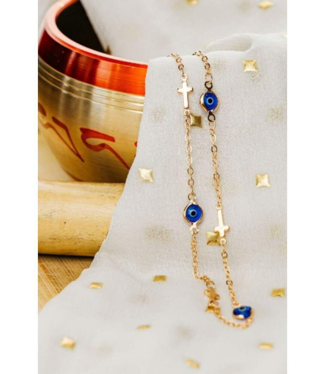 Blue Evil Eye Sideways Cross Necklace Minimalist Choker Dainty Protection Choker-3