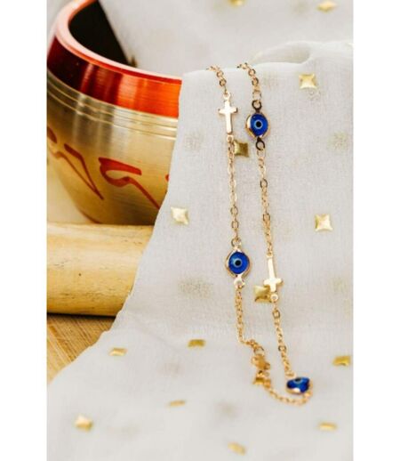 Blue Evil Eye Sideways Cross Necklace Minimalist Choker Dainty Protection Choker