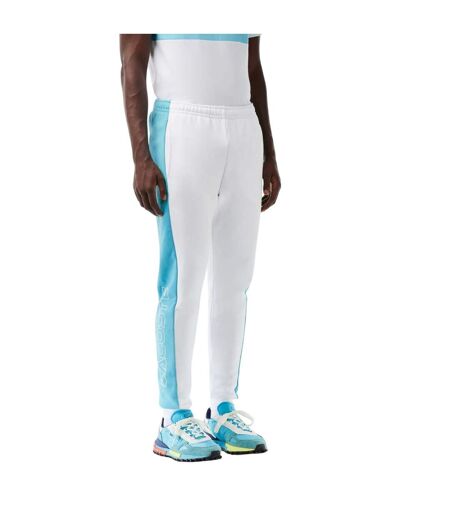 Mens Colour Block Jogging Bottoms White Blue Lacoste