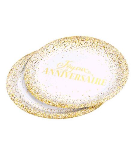 Lot de 6 Assiettes en Carton Anniversaire Gold II 23cm Blanc