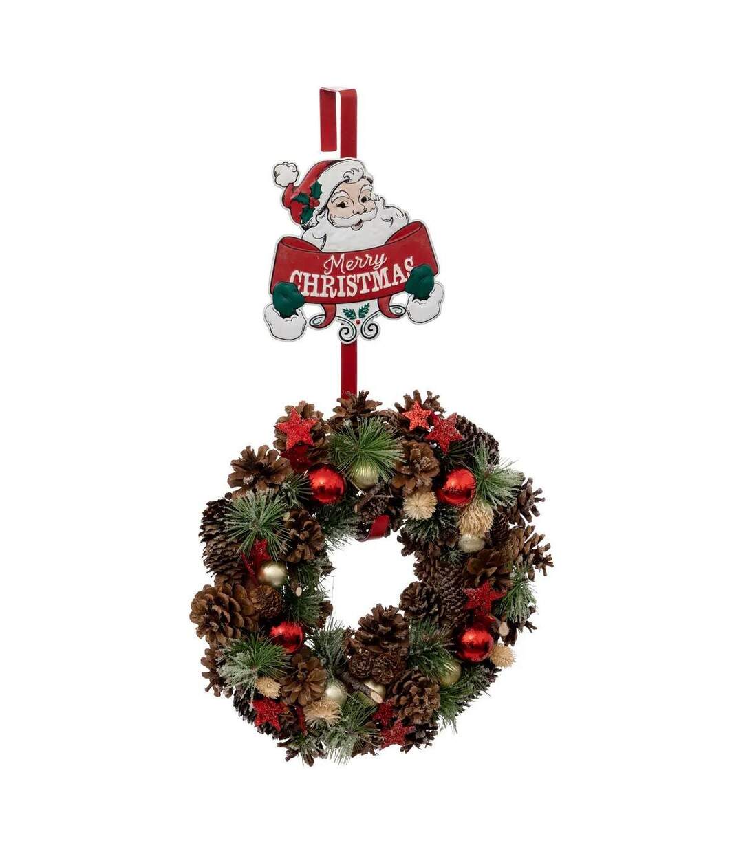 Accroche Couronne en Métal Père Noël 38cm Rouge-2