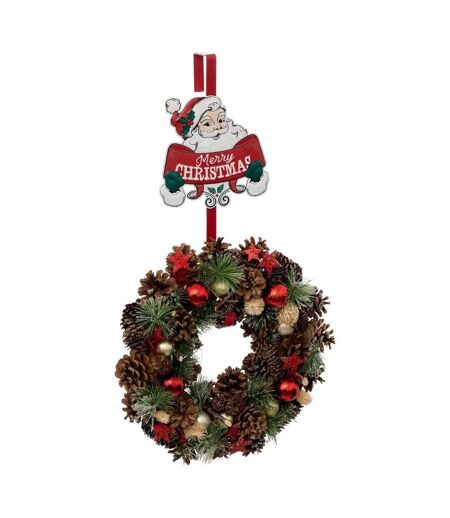 Accroche Couronne en Métal Père Noël 38cm Rouge