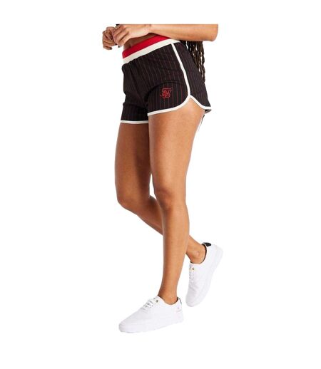 Womens/ladies Pinstripe Athletic Basketball Shorts Black Red SikSilk