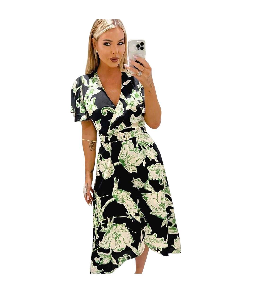 Womens/ladies Floral Wrap Dress Floral Multicoloured Print Ax-4