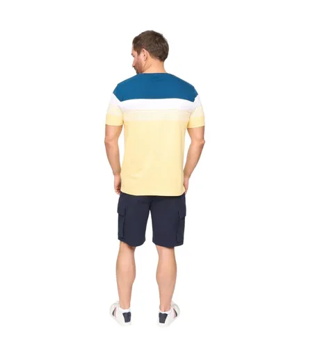 Mens Portmen Yarn Dyed Stripe Cotton T-shirt Yellow Stripe Bewley & Ritch