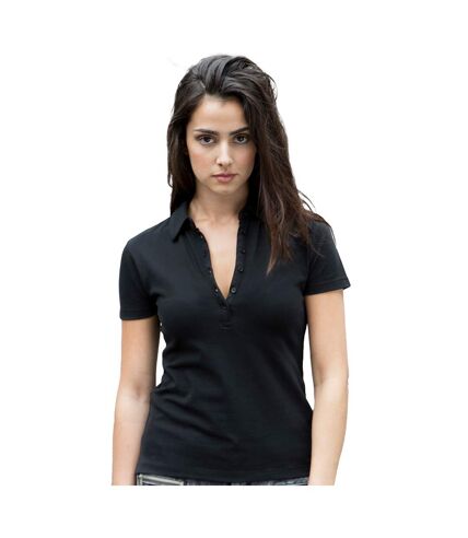 Skinni Fit Ladies/Womens Stretch Polo Shirt (Black)