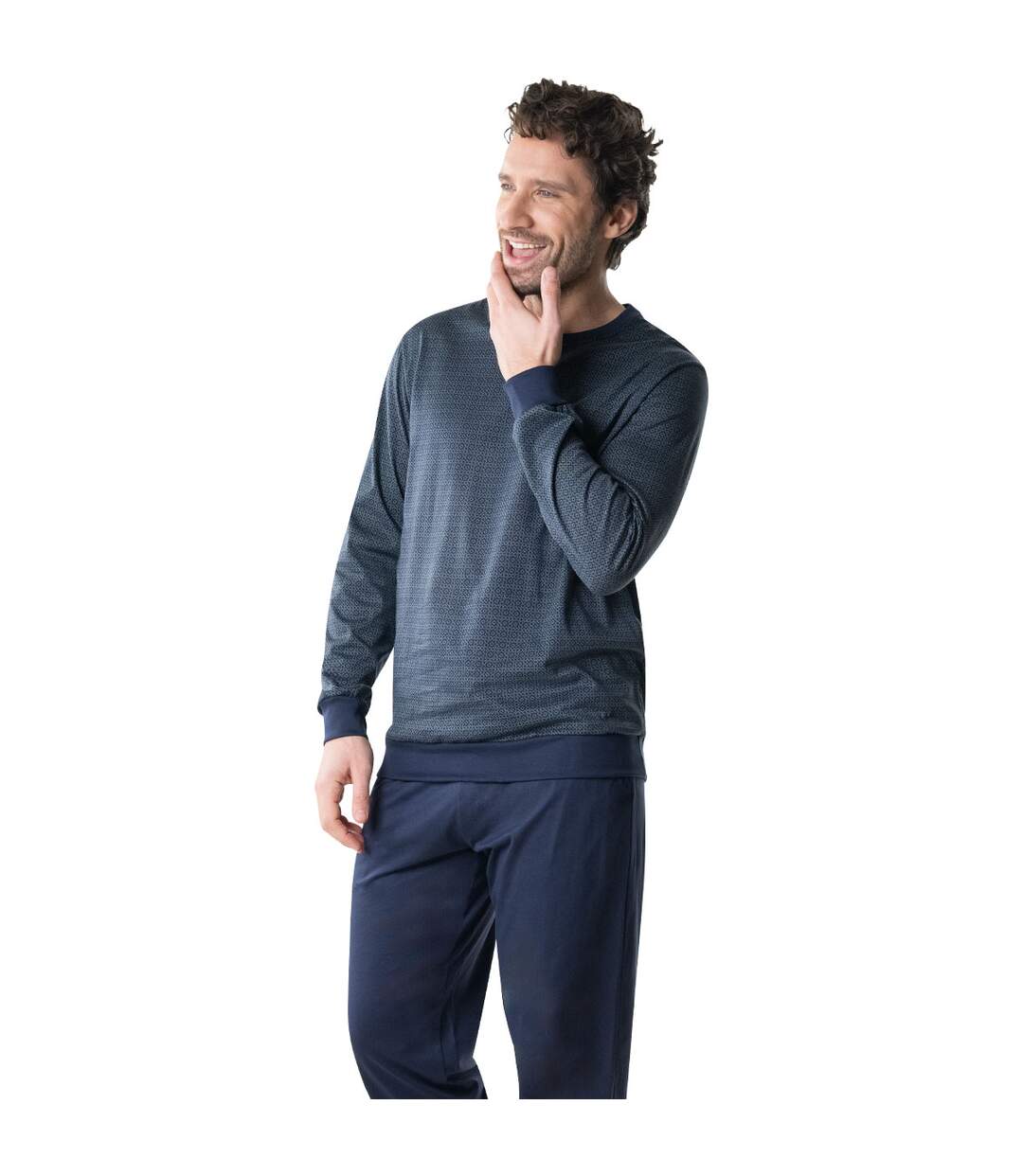 Pyjama long col rond homme Mercerisé